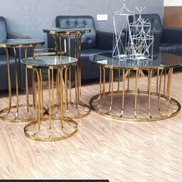 میز جلو مبلی میز  عسلی میز جلو مبلی مدل ستونی گرد میز فلزی ابکاری شده میز  مدرن شیک پذیرایی رویه طرح شیشه