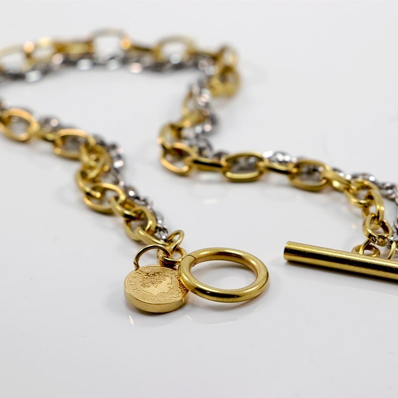زنجیر استیل دو رج با رنگ طلایی نقره ای کد 10020036DsGo