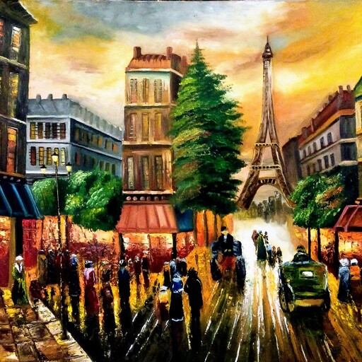 تابلو نقاشی پاریس  سبک امپرسیونیسم ابعاد 80 در 80  مناسب منزل و محل کار