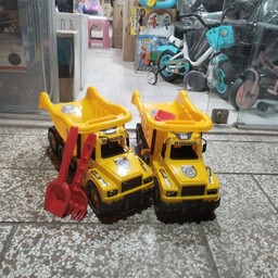 لوازم سیسمونی و اسباب بازی ماشین کامیون با تحمل وزن 120 کیلوگرم در رنگ زرد با بیل و شنکش