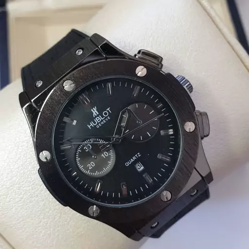 ساعت مچی مردانه هابلوت بند رابر مشکی  قاب استیل صفحه  مشکی HUBLOT 