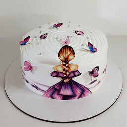 کیک خامه ای تولد (طرح دخترانه)