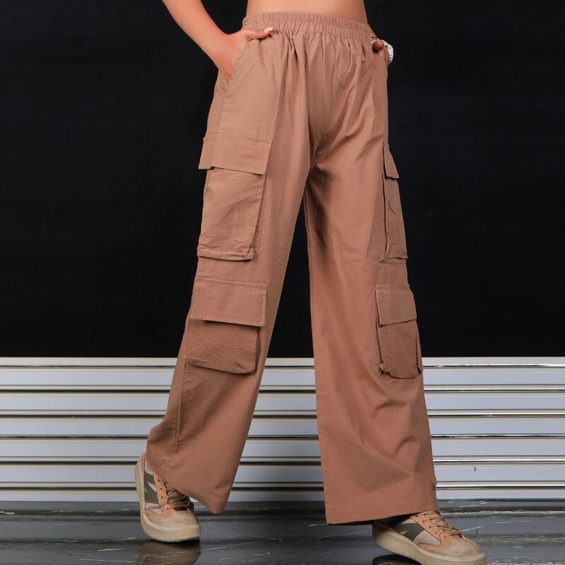 شلوار زنانه دخترانه بگ کارگو جنس لنین رنگ تیره و روشن فری سایز تا 44  چهار جیب مدل جدید 