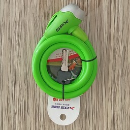 قفل دوچرخه 120 سانتی برندXDS با روکش لاستیکی رنگ سبز جفت کلید 