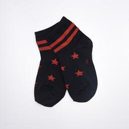 جوراب نیم ساق زنانه طرح ستاره خط ریز بافت رنگ مشکی و قرمز تولیدی پیدو