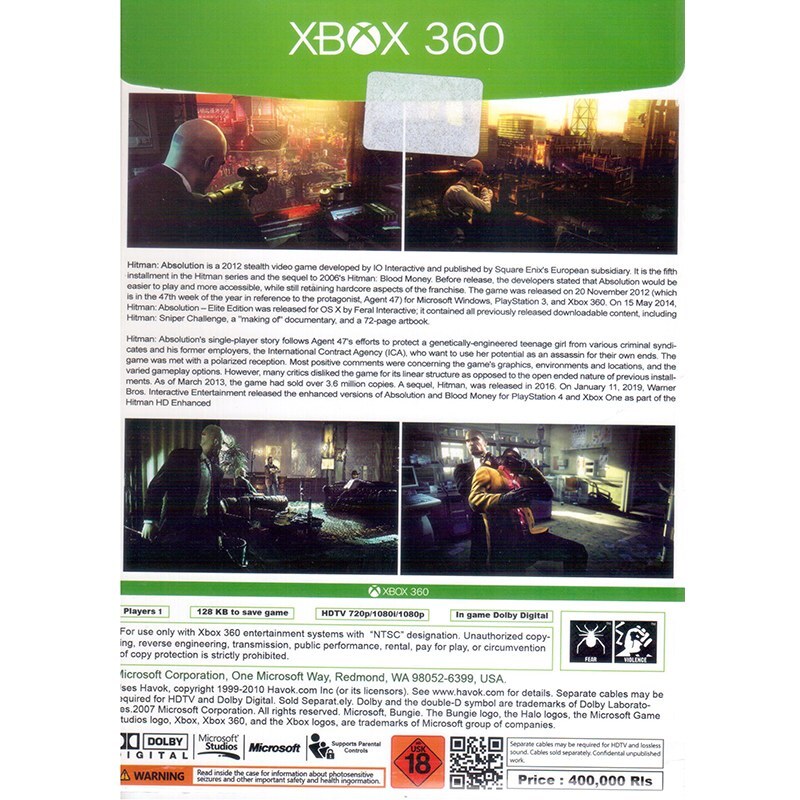 بازی ایکس باکس HITMAN ABSOLUTION XBOX 360