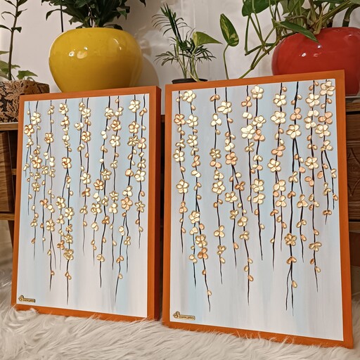 تابلو نقاشی برجسته دکوراتیو گل برجسته دو لت ورق طلا مدرن در سارینا گالریا 