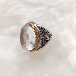 انگشتر نقره  مردانه با سنگ در  ، طرح یا زهرا  ، سنگ تراش الماسی ، انگشتر در