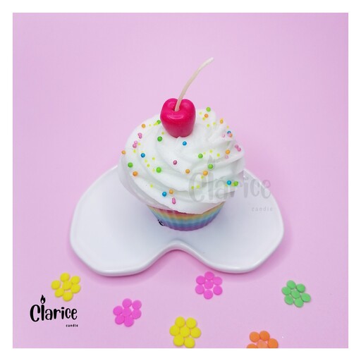 شمع فانتزی دستساز  مدل کاپ کیک  رنگین کمانی، هدیه تولد، گیفت تولد