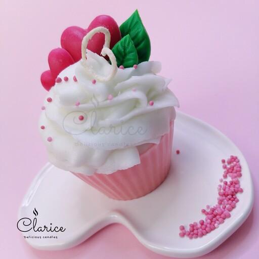 شمع فانتزی دستساز مدل کاپ کیک قلبی، هدیه تولد، شمع ولنتاین