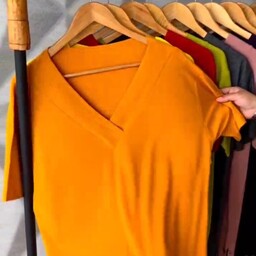 تیشرت زنانه یقه هفت جنس فانریپ در 12 رنگ فری سایز مناسب 44تا54