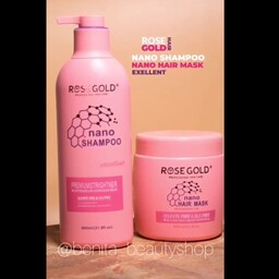 شامپو و ماسک مو نانو رزگلد بدون سولفات        Shampoo  Mask NANO Rose Gold