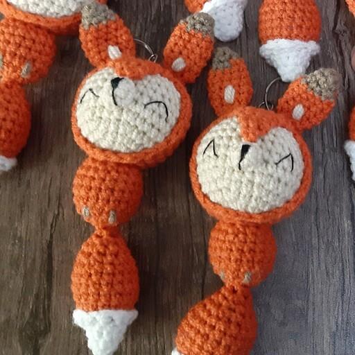 عروسک جاکلیدی  روباه نارنجی  دستبافت