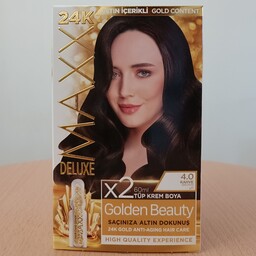 کیت رنگ مو Maxx Deluxe سری Golden Beauty شماره 4.0 پایه رنگ قهوه ای