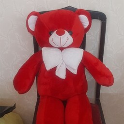 خرس عروسکی شاسخین رنگ قرمز قد 1 متر جنس نیوسافت درجه 1 پرشده با الیاف نانو درجه 1 قابل شستشو و ضد حساسیت
