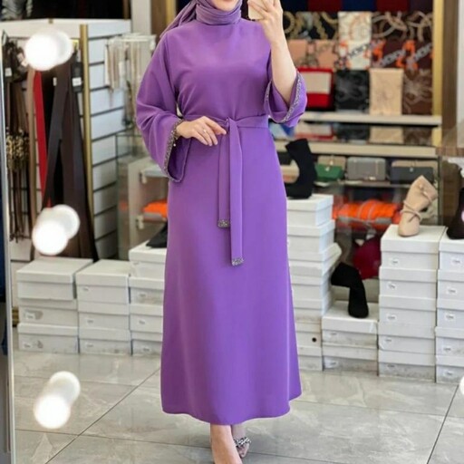 مانتو پیراهنی مجلسی خرجکار لمه مدل عربی با حجاب  و پوشیده از سایز 36 تا 60 (ارسال رایگان) 