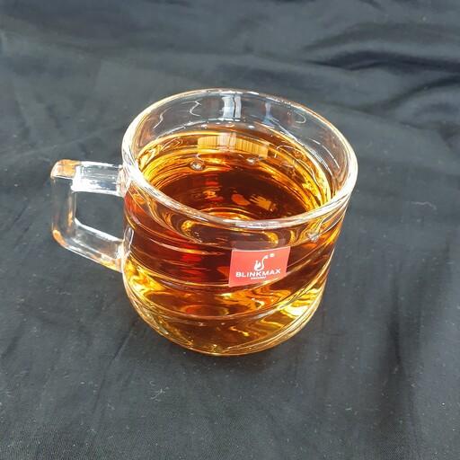 فنجان چایخوری  مدل نیم محک خطی برند بلینک مکس ساخت کشور چین ، هر بسته شامل 6 استکان ، فنجان چای ، استکان چای خوری 