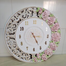 ساعت دیواری قطر 60 لوکس منبت کاری شده با گلهای برجسته  قابل تغییر طبق دکور شما 