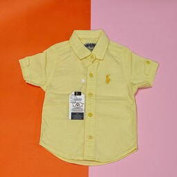 پیراهن پسرانه آستین کوتاه رنگ لیمویی سایز 1 تا 4