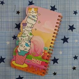 دفترچه یادداشت فانتزی هپی نوت فنر دوبل جلد سخت با کاغذ رنگی طرح گربه