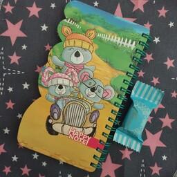 دفترچه یادداشت هپی نوت فنر دوبل جلد سخت با کاغذ رنگی طرح خرس