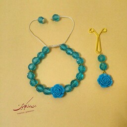 ست دستبند و گیره روسری گل سرامیکی آبی گلابتون