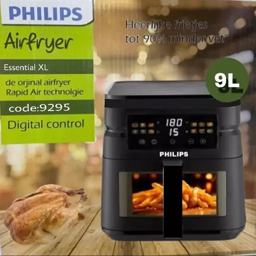 سرخکن سرخ کن فیلیپس Philips بدون روغن رژیمی 9 لیتری جلو پنجره دو المنته داخل استیل صفحه لمسی 12 برنامه ارسال رایگان