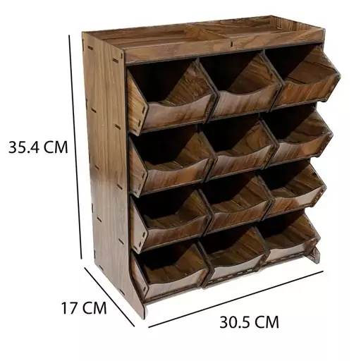 جعبه نظم دهنده ابزار چوبی دارای 12 فایل کشویی مناسب ابزار سبک و کوچک - بسیار جا دار 