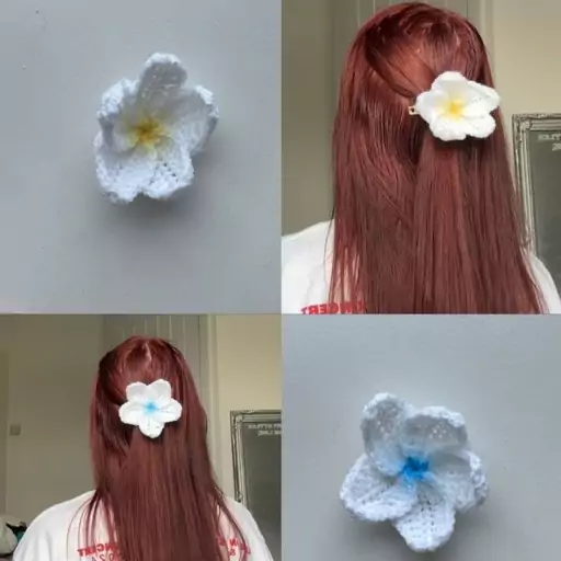 گیره مو بافتنی ، گل سر، crochet hair clip