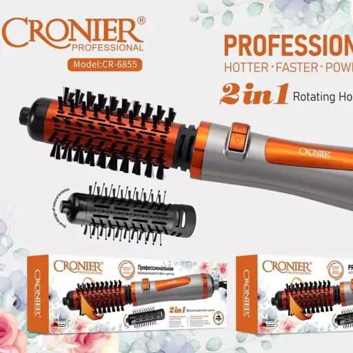 سشوار چرخشی دوکاره کرونر cronier 6855  دارای دو تا برس موی و سیمی  مخصوص موهای ویز و نامرتب  قدرت متور توان 1200w 