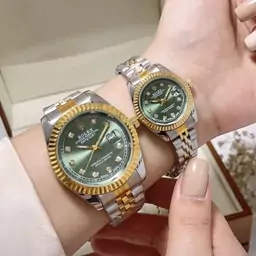 ست زنانه مردانه ساعت مچی بند استیل توپر ضداب رولکس دیت جاست Rolex Date just