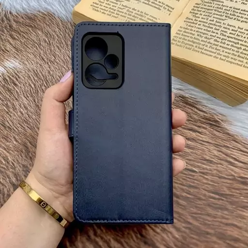 کیف گوشی Redmi Note 12 Pro Plus 5G- Redmi Note 12 Explore شیائومی چرم مگنتی جاکارتی نیلکین NILLKIN محافظ لنزدار سرمه ای