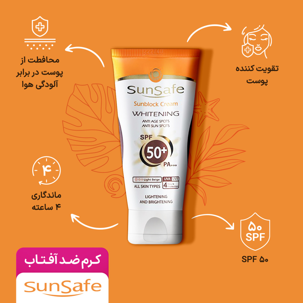 کرم ضد آفتاب SPF50 روشن کننده سان سیف مناسب انواع پوست 50 گرم