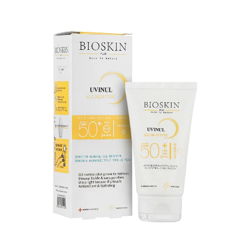 کرم ضد آفتاب بی رنگ SPF50 پوست چرب و مختلط بایو اسکین 40 میلی لیتر