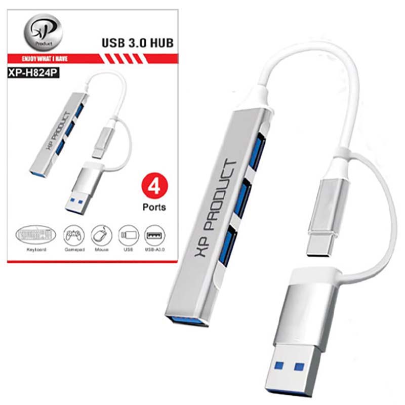هاب 4 پورت USB3/TYPE-C TO 4USB3 ایکس پی XP-H824