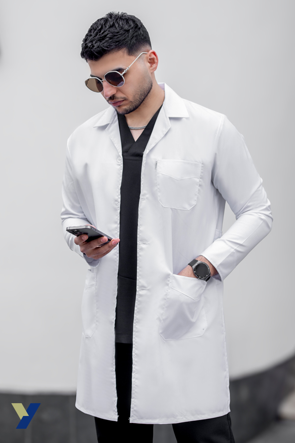 روپوش پزشکی مردانه خضرا مدل ساده کد 30200