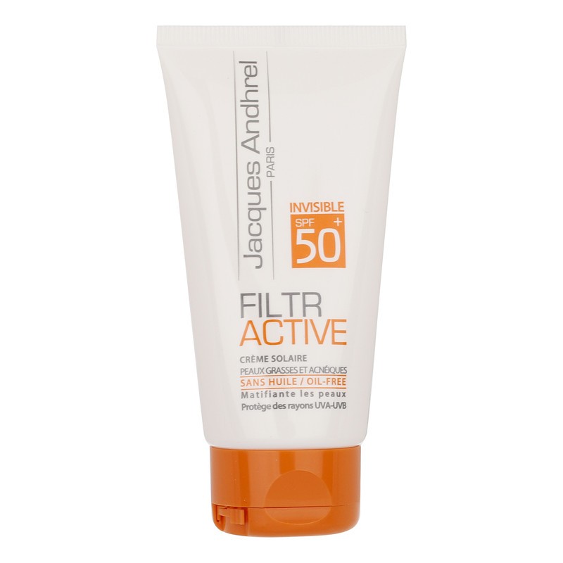 کرم ضد آفتاب بدون رنگ ژاک آندرل پاریس SPF 50 مدل FILTR ACTIVE مناسب پوستهای چرب و مستعد آکنه حجم 50 میلیلیتر