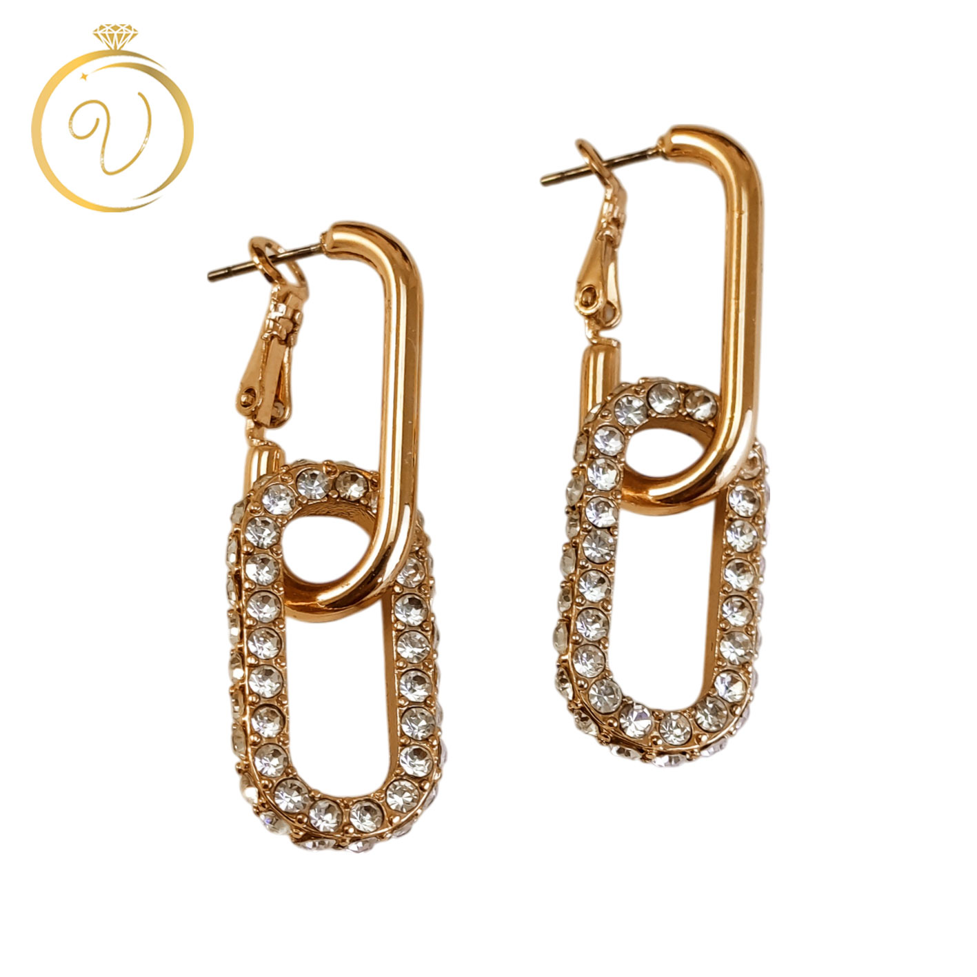 گوشواره آویز طلایی طرح لینک با نگین برند ACCESSORIES