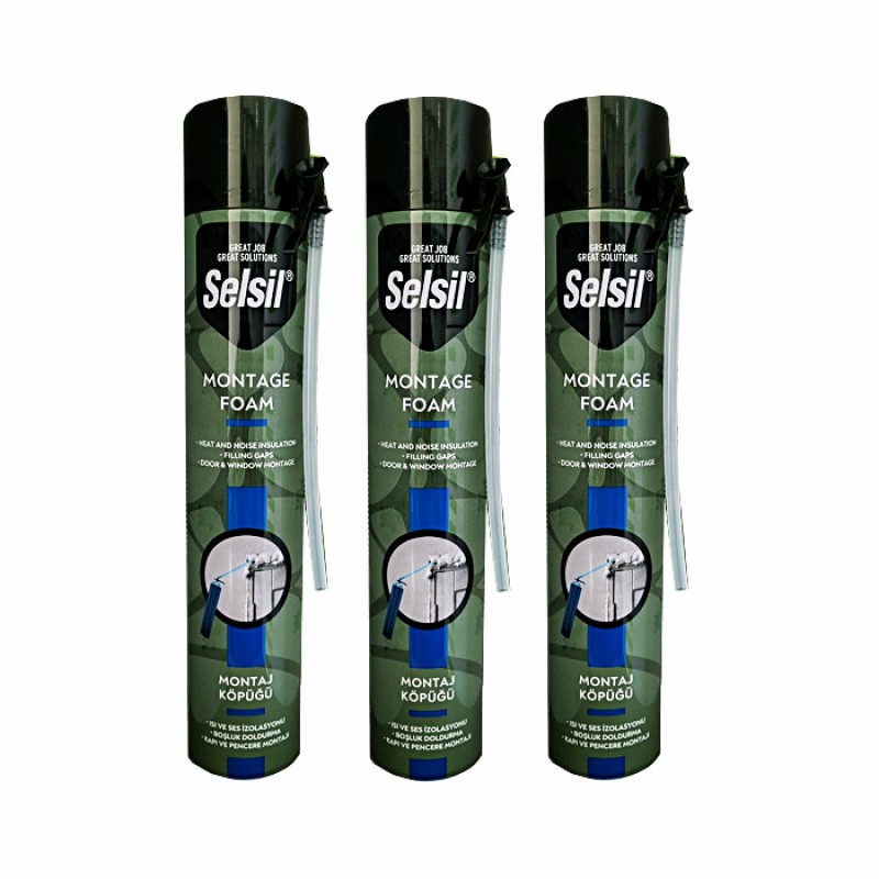 اسپری فوم پولی یورتان سلسیل کد S-SIL-003 حجم 750 میلی لیتر مجموعه 3 عددی
