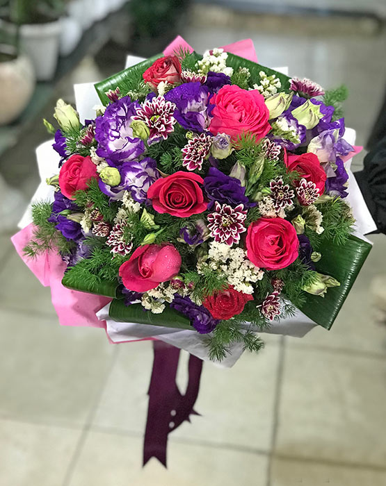 دسته گل قرمز و بنفش هیوا کد 969