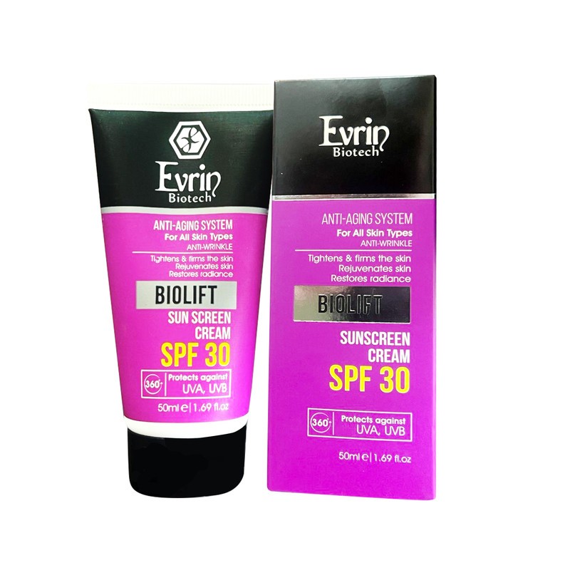 کرم ضد آفتاب بدون رنگ اورین +SPF 30 مدل biolift ‌مناسب انواع پوست حجم 50 میلی‌لیتر