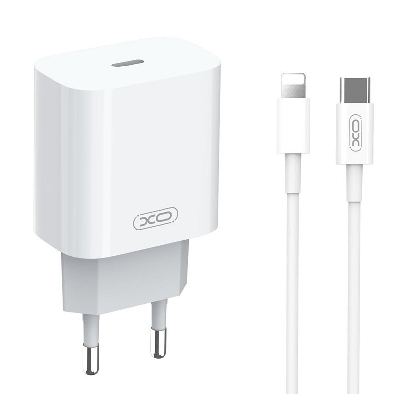 شارژر دیواری 20 وات ایکس او مدل A829 به همراه کابل USB-c به لایتنینگ