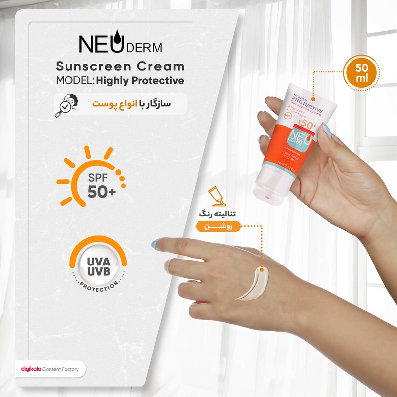 کرم ضدآفتاب نئودرم مدل Highly Protective SPF50، حجم 50 میلی‌لیتر