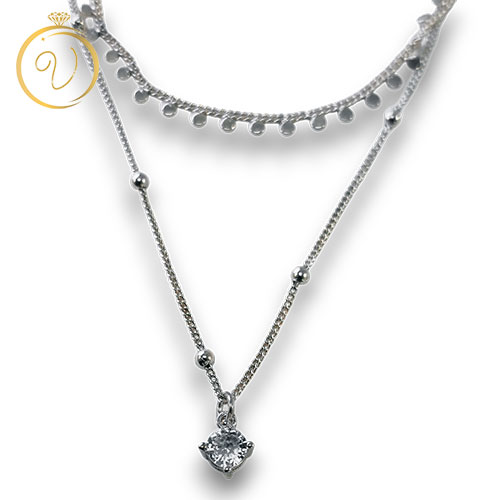 گردنبند زنانه دولایه با پلاک تک نگین و آویزهای سکهای ACCESSORIES