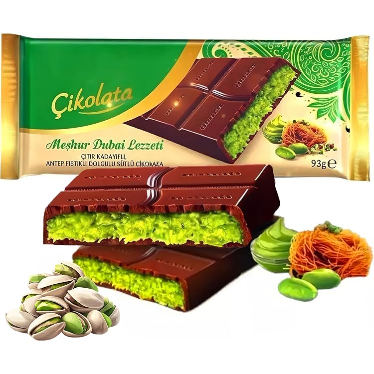 شکلات دبی تخته‌ای اولکر با مغز کادایف و پسته 93 گرم | Ülker Çıtır milk chocolate with kadayif and pistachio filling 93 g