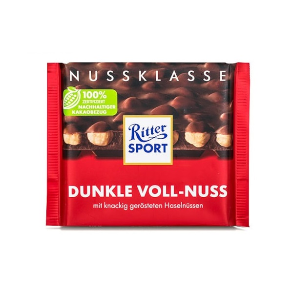 شکلات تلخ ریتر اسپرت با فندق بو داده 100 گرمی | Ritter Sport Dark Chocolate Tablet with Whole Hazelnuts 100 gr