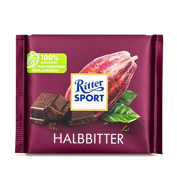 شکلات شیری ریتر اسپرت با طعم شکلات50% تلخ و شیرین 100 گرم ریتر اسپرت | Ritter Sport Halbbitter Chocolate 100gr