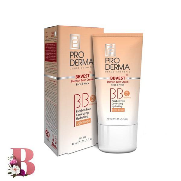 بی بی کرم پرودرما رنگ بژ روشن مناسب پوست های چرب و جوشدار spf 40 حجم 40 میلی لیتر | ProDerma BBVest Blemish Balm Cream l