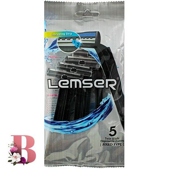 خودتراش لمسر نقره ای دولبه بسته 5 عددی | Lemser 2 Blade Lubricant Gillete 5 razors