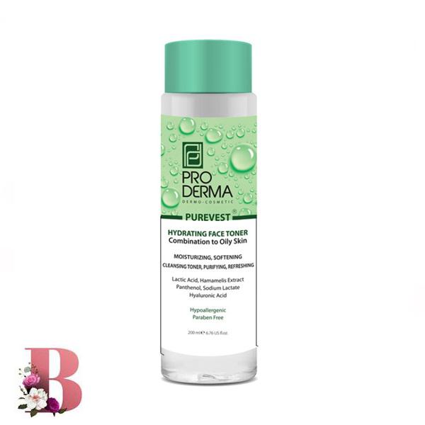 تونر آبرسان پوست مختلط و چرب پرودرما حجم 200 میلی لیتر |  Proderma Purevest Hydrating Face Toner For combination & Oily 